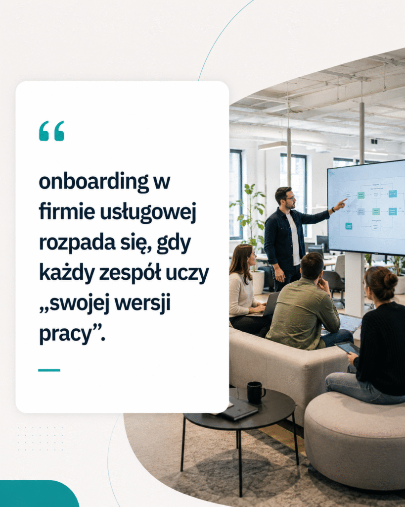 onboarding w firmie usługowej rozpada się, gdy każdy zespół uczy „swojej wersji pracy